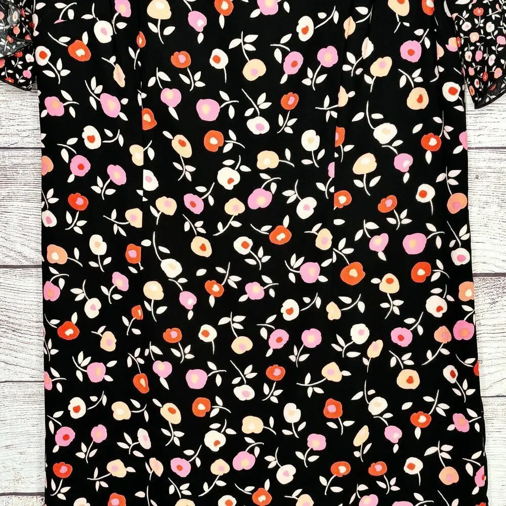 Talbots Short Ruffle Sleeve Girly Feminine Floral Jewel Neck Shift Dress Size 4